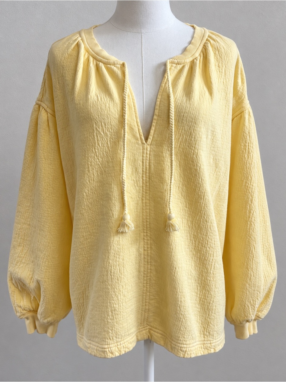 Aerie Yellow Terry Sweatshirt XS Tassel Tie Boho Pullover